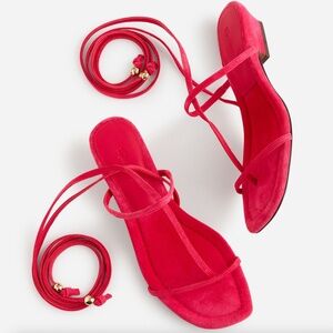 MADEWELL Maycie Lace-Up T-Strap Sandal in Watermelon Genuine Suede - Size 9.5